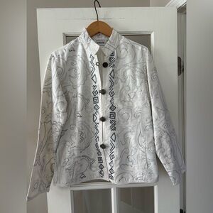 Vintage CHICO'S DESIGN Size 1 Floral Metallic Jacket Cardigan 100% Silk Medium M